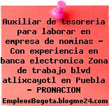 Auxiliar de tesoreria para laborar en empresa de nominas – Con experiencia en banca electronica Zona de trabajo blvd atlixcayotl en Puebla – PRONACION