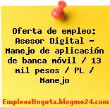 Oferta de empleo: Asesor Digital – Manejo de aplicación de banca móvil / 13 mil pesos / PL / Manejo