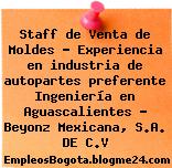 Staff de Venta de Moldes – Experiencia en industria de autopartes preferente Ingeniería en Aguascalientes – Beyonz Mexicana, S.A. DE C.V