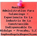 Auxiliar Administrativo Para Tulancingo – Experiencia En La Industria De La Construcción Indispensable En Hidalgo – Procahu, S.C