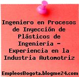Ingeniero en Procesos de Inyección de Plásticos de Ingenieria – Experiencia en la Industria Automotriz