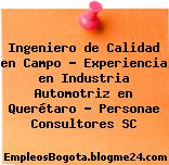 Ingeniero de Calidad en Campo – Experiencia en Industria Automotriz en Querétaro – Personae Consultores SC