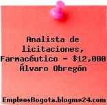 Analista de licitaciones, Farmacéutico – $12,000 Álvaro Obregón