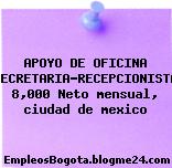 APOYO DE OFICINA (SECRETARIA-RECEPCIONISTA) 8,000 Neto mensual, ciudad de mexico