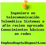 Ingeniero en telecomunicación Telemática Sistemas o afin recien egresado Conocimientos básicos en redes