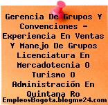Gerencia De Grupos Y Convenciones – Experiencia En Ventas Y Manejo De Grupos Licenciatura En Mercadotecnia O Turismo O Administración En Quintana Ro