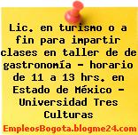 Lic. en turismo o a fin para impartir clases en taller de de gastronomía – horario de 11 a 13 hrs. en Estado de México – Universidad Tres Culturas
